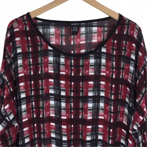 TORRID Top Blouse Pullover Plaid Grid Stripe Sheer Lightweight Plus Size 2X - Picture 3 of 12